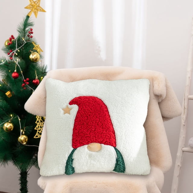 Cojín Navideño de Terciopelo Bordado, Funda de Almohada Decorativa