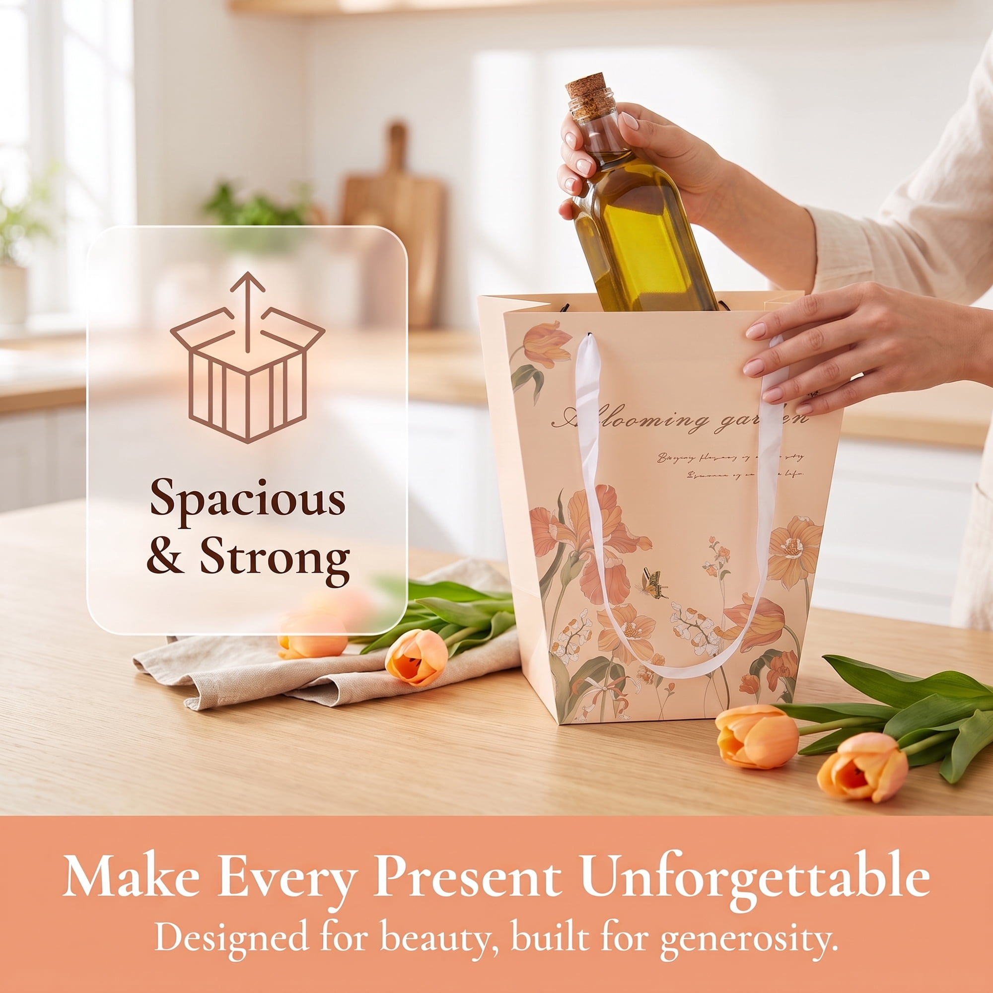 Unique Bargains Thick Totes for Gifts with Comfortable Handles Apricot 11.8" x 9.8"x 13.8"