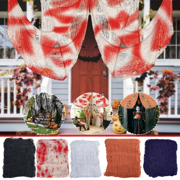 Coollooc Halloween Creepy Cloth - Halloween Spooky Fabric Cloth - Scary Gauze Blood Creepy Cloth for Haunted House Halloween Party Yard Wall Doorway Outdoors Decoration(A)