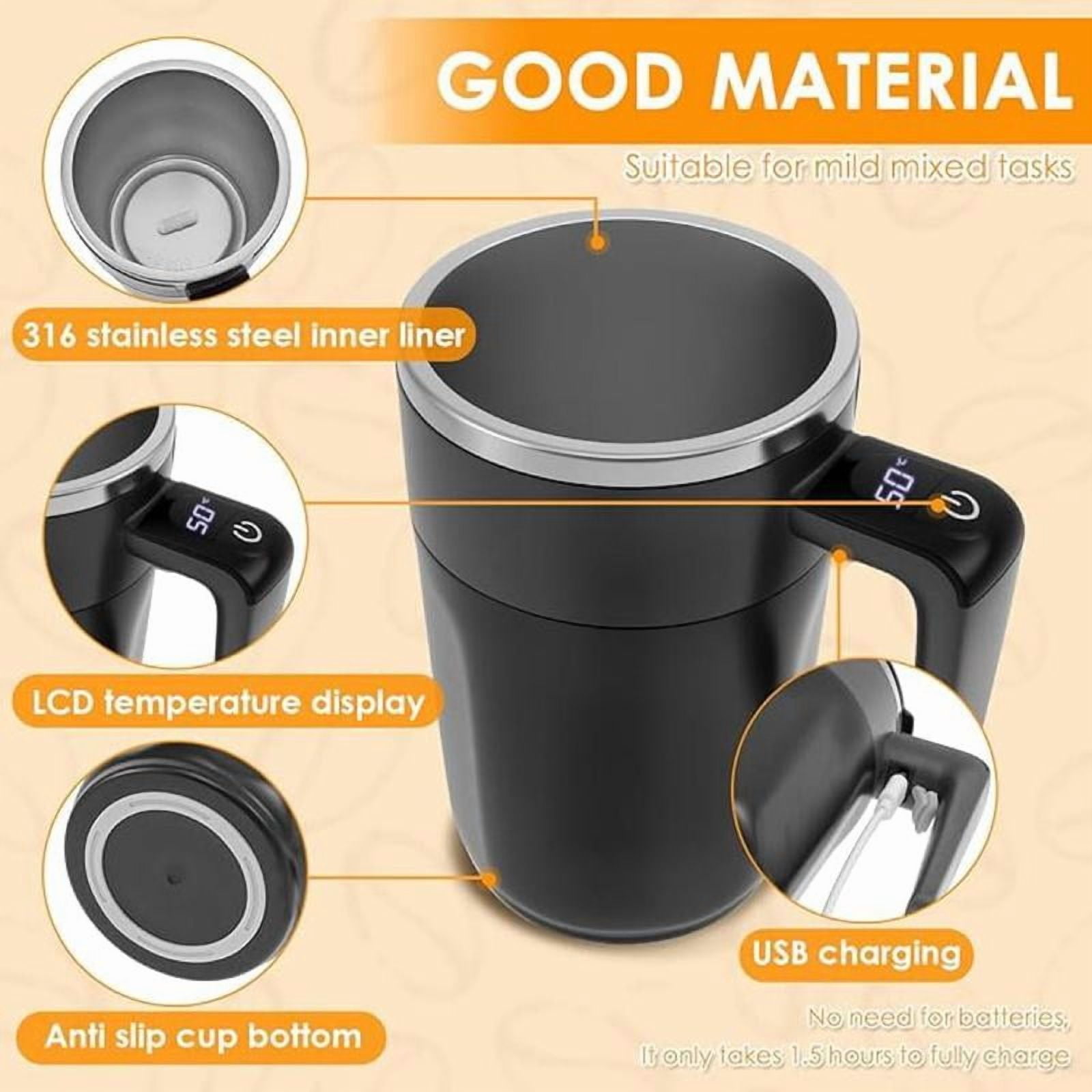 Automatic Stirring Coffee Cup, USB Rechargeable Stainless Steel Magnetic Mixing Cup with Temperature Display, Household Kitchen Appliances for Home Office
