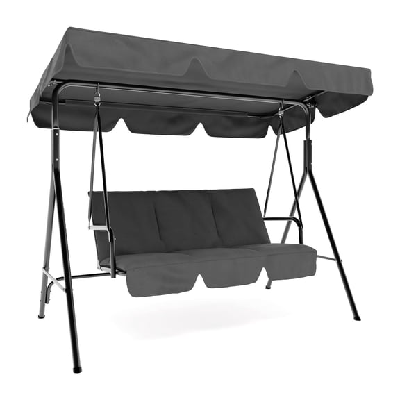 CazToi Adjustable Canopy Porch Swing Chair 3 Seater with Thick Cushions Outdoor Steel Frame