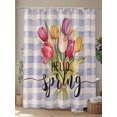 thumbnail image 4 of Shower Curtains Spring Tulips Flower Plant Bath Curtain Blue Purple Buffalo Plaid Waterproof Bathroom Shower Curtain Set with Hooks Decoration 72 x 72 Inches, 4 of 7