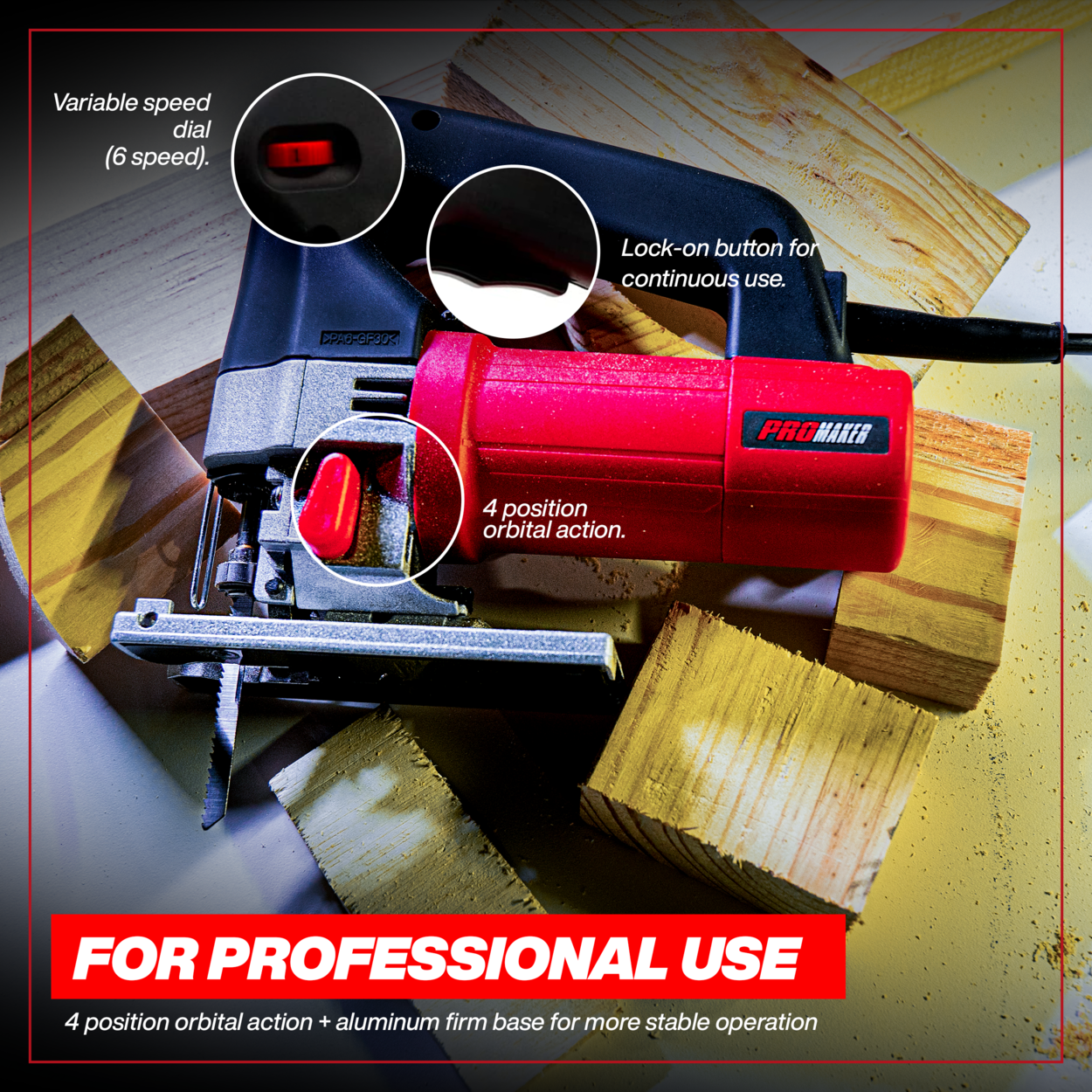 Promaker Heavy duty Jigsaw with variable speed, Professional Use 5.5 Amp  600W, Corded Jig saw 800-3000SPM, Adjustable blade bevel cutting 0-45º  degree, 55mm for wood and 10mm for metal, PRO-SC600