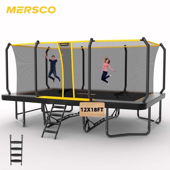 Mersco 12x18FT Kids Adults Trampoline, ASTM Certified Heavy Duty Outdoor Trampoline with Safety Enclosure Net and Upgraded Ladder for Backyard Family Fun, Fitness Trampoline MAX