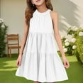 thumbnail image 2 of Abcomgle Girls Midi Dresses 10-12 Casual Halter Neck Sleeveless Girls Dresses Solid Color A-line Sundresses Beach Swing Skirt 11-12 Years,White, 2 of 7