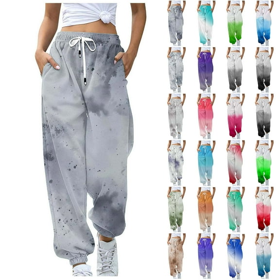 QATAINLAV Baggy Cinch Bottom Pants for Women Casual Drawstring Sweatpants Fashion Gradient Print Joggers Pants with Pockets 2025 Fall Clothes Camisas Para Hombres Blue XXL
