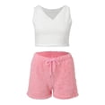 thumbnail image 3 of Conjunto de pijama de 3 piezas para mujer, ropa de dormir Sexy y esponjosa, cárdigan con capucha de felpa, pantalones cortos y Top corto, informal, 3 of 3