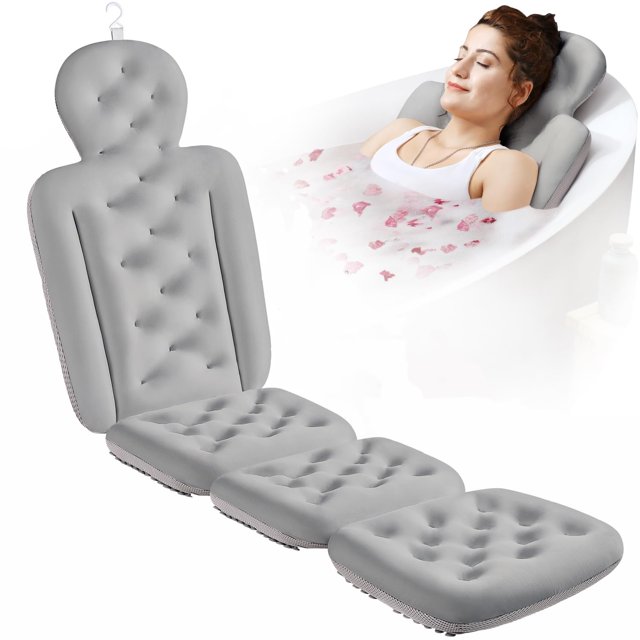 Almohada de baño para todo el cuerpo VOXOR para bañera con bolsa de lavandería gris