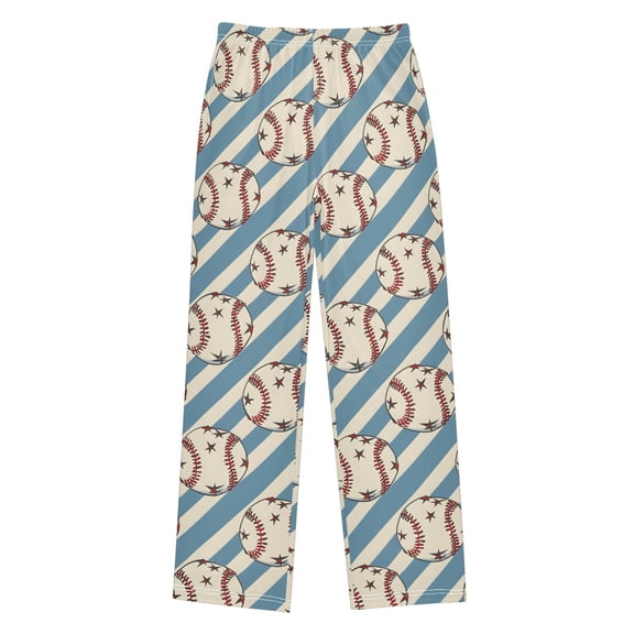 joogoo Baseballs on Stipes Pajama Pants Pj Bottoms Sleepwear Lounge L