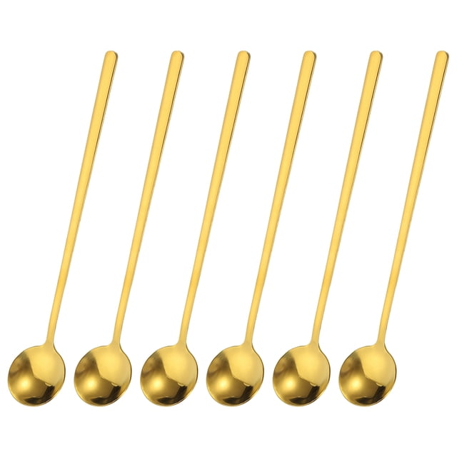 Uxcell 6Pack 7" Cucharita de Acero Inoxidable de Mango Largo para Revolver, Dorado