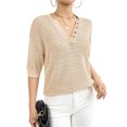thumbnail image 3 of Fashnice Chandail Femme Manches Courtes Tricoté Tunique Décontractée Vacances Abricot P, 3 of 4