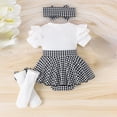 thumbnail image 4 of RMGVDSD Baby Girl Holiday Outfit Short Sleeve Plaid Skirt Romper Dress Headband Socks Set Classic-Fit Spring Summer Clothes 9-12 Months, 4 of 5