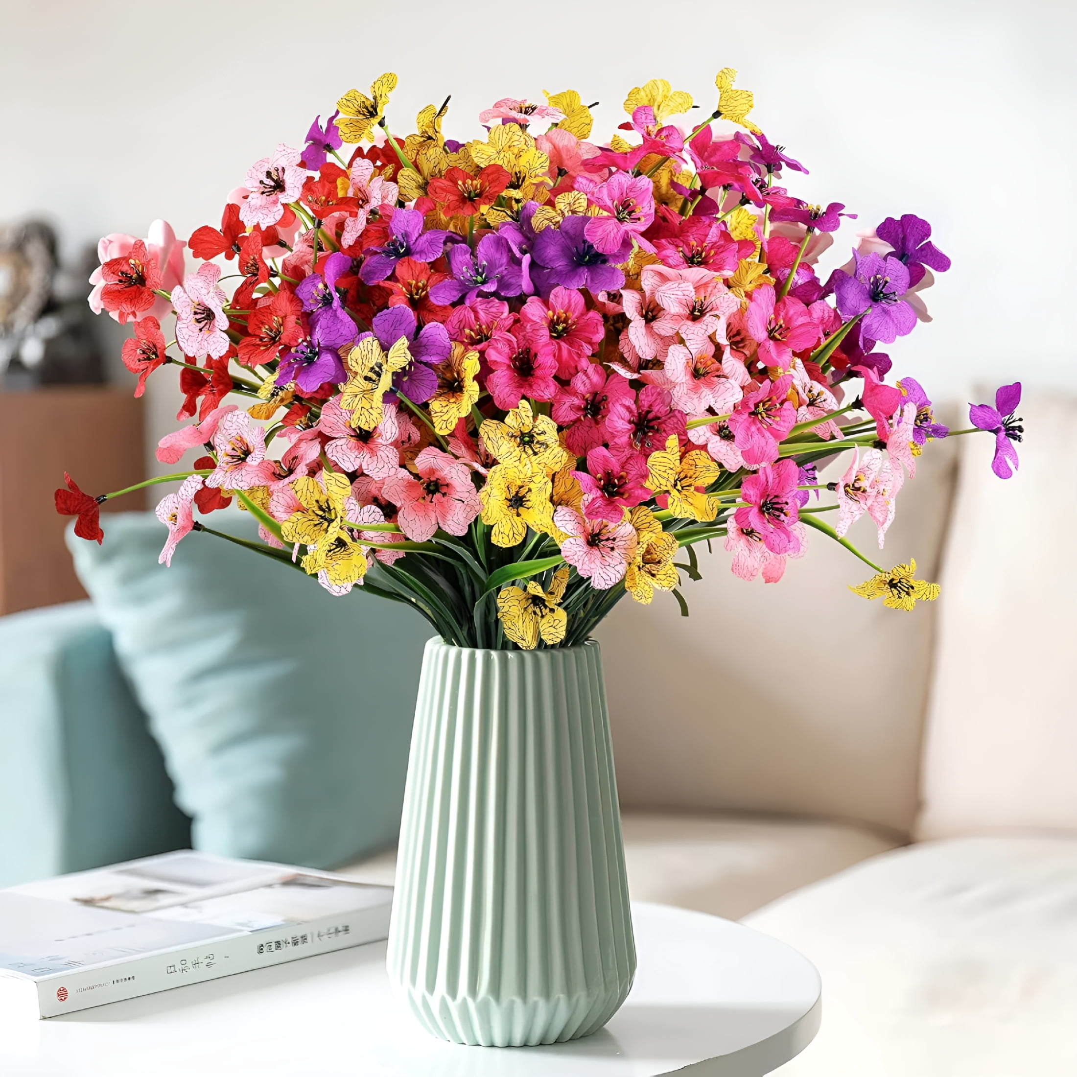 TUWAFE 2026 New 20 Bundles Artificial Fake Plants Flowers for Outdoors,Uv Resistant Faux Plastic Colorful Mix Mum Flowers for Outside Spring Summer Decor Spring Decorations for Home