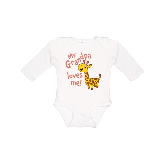Inktastic My Grandpa Loves me- cute giraffe Boys or Girls Long Sleeve Baby Bodysuit