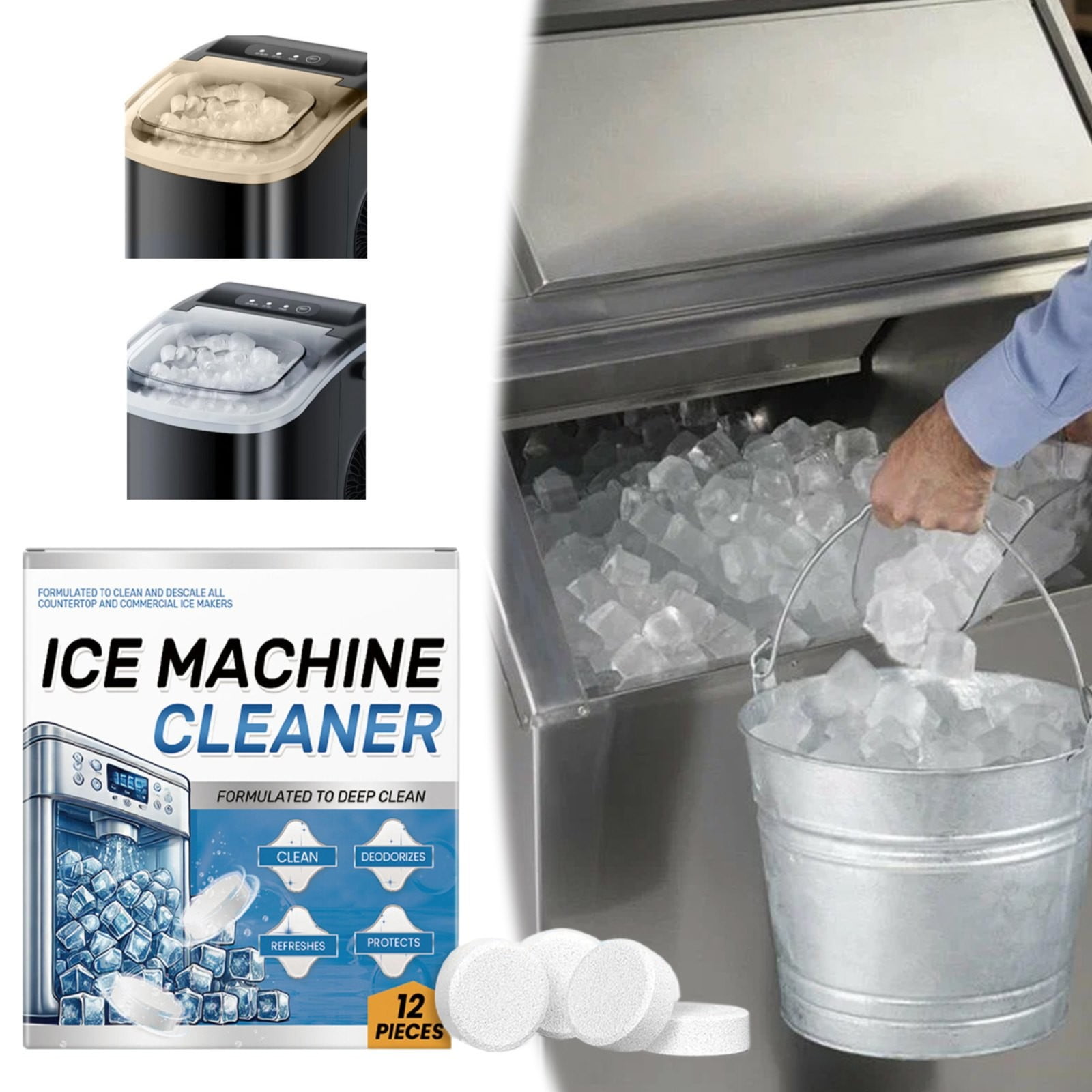Nettoyant Détartrant Machine à Glaçons - Lot De 12 Pastilles - Élimine Calcaire Et Odeurs, Pour Glace Fraîche