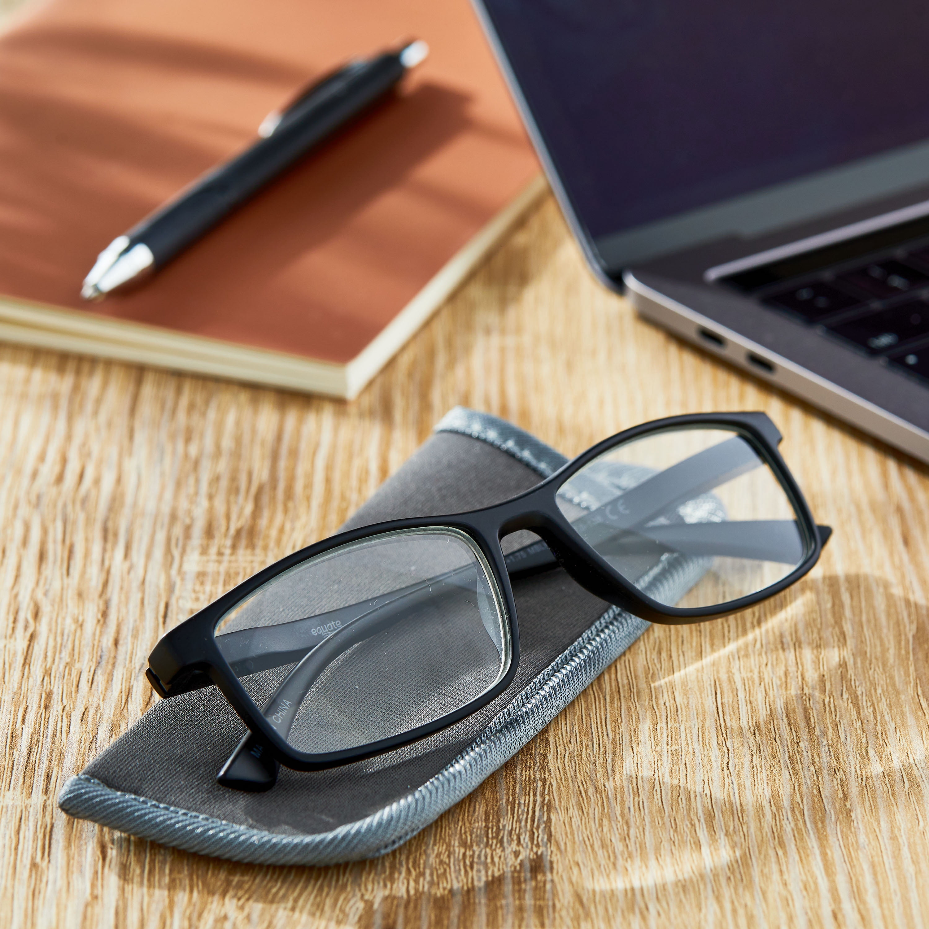 (2 pack) Equate Men's Jackson Rectangular Reading Glasses with Case, Matte Black, +3.00