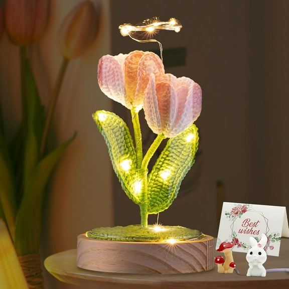 Wekity Crochet Tulip Lamp - Beautiful Flower Night Light for Room Decor, for Women, Girls, Wives, and Moms - Ideal for Birthdays, Anniversaries, and Weddings