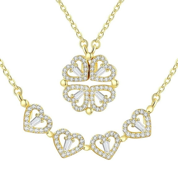 4 Leaf Lucky Clover Four Heart Silver Gold Pendant Necklace Birthday Anniversary Christmas Jewelry Gift for Women Wife Girlfriend Mom