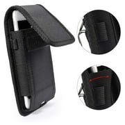 For Nokia C300 N155DL / Nokia G310 5G / Nokia G42 Nylon Canvas Fabric Waist Belt Holster Vertical Pouch Holds XL Phone Works with Thick Cases Universal Cover - Black