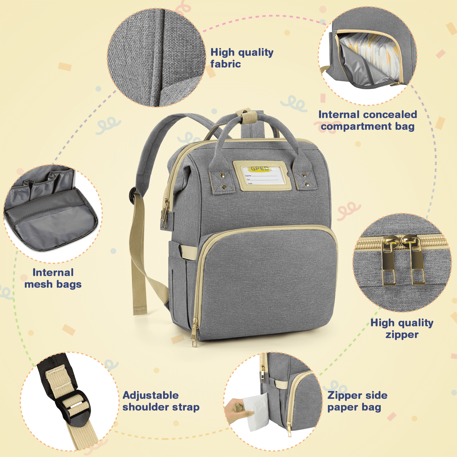 Diaper Bag Backpack, Multifunction Baby Changing Bags with Stroller Straps & Insulated Milk Bottle Pockets, Large Capacity Nappy Back Pack Bag for Boys Girls, Waterproof and Stylish(Gray++Khaki)