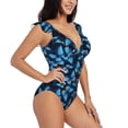 thumbnail image 2 of Uemuo Blue Butterfly Pattern Women's Tummy Control Swimsuits Slimming One Piece Bathing Suit Ruffle V Neck Swimwear-Small, 2 of 8