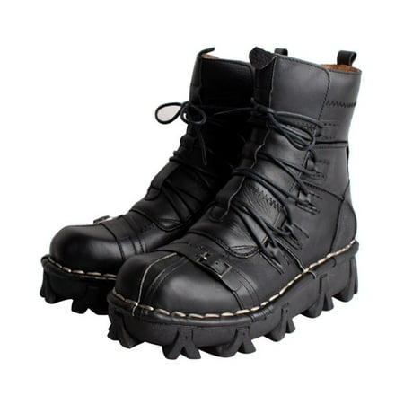 

Cowhide Genuine Leather Work Boots Military Combat Boots Gothic Skull Punk Motorcycle Martin Boots