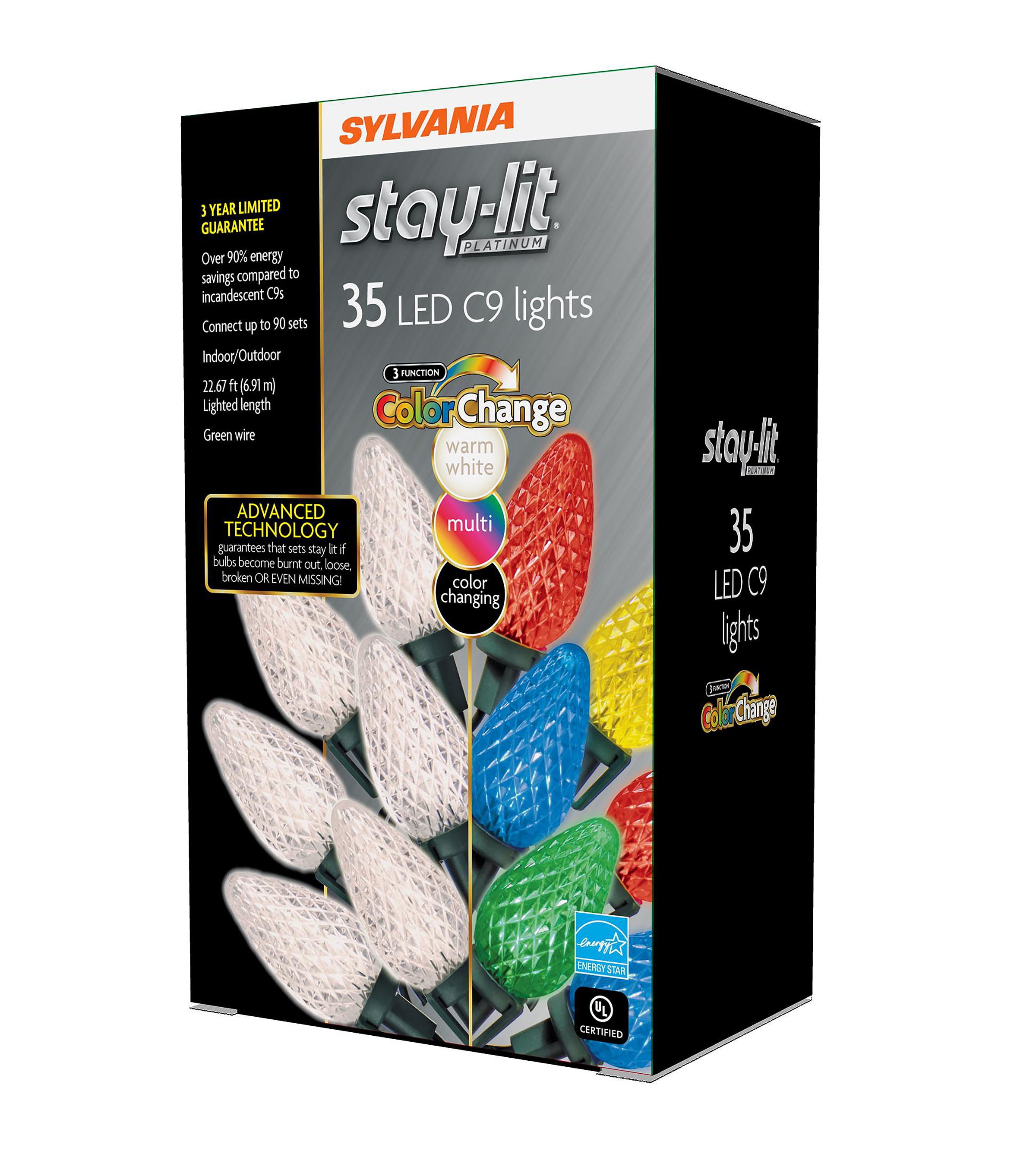 Multi Color 2-pack 100 Flicker Free Lights Sylvania Stay-lit C9 LED Light Set 