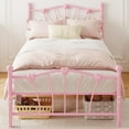 thumbnail image 1 of Metal Platform Twin Bed Frame Mattress Foundation with Iron-Art Sweat Heart Headboard & Footboard/Firm Support & Easy Set up Structure, Pink, 1 of 9