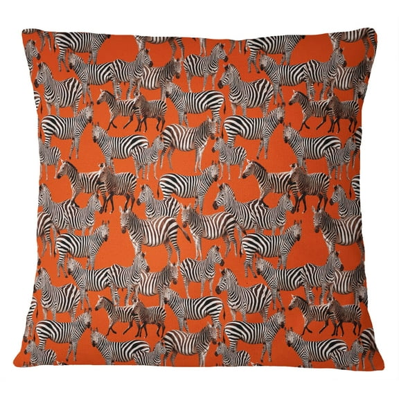 S4Sassy Rust Orange Sofa Pillow Case Cotton Poplin Zebra Print 2 Pcs Sofa Cushion Cover-18 x 18 Inches