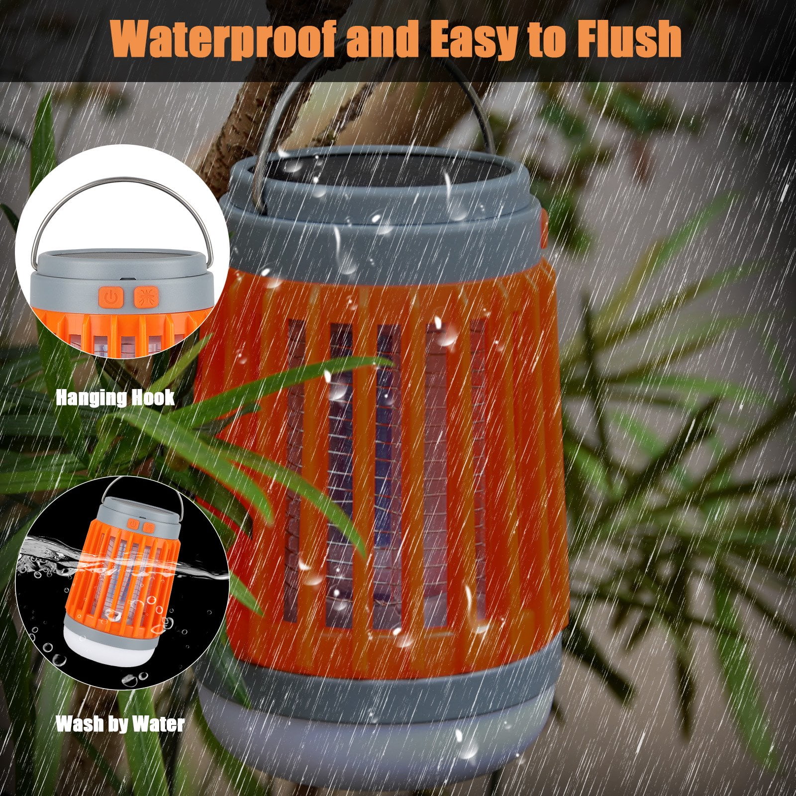 CNKOO Solar Bug Zapper for Outdoor and Indoor, Waterproof Insect Fly Pest Attractant Trap Light, USB Electric Mosquito Killer Lamp for Backyard Patio Home Camping, Orange