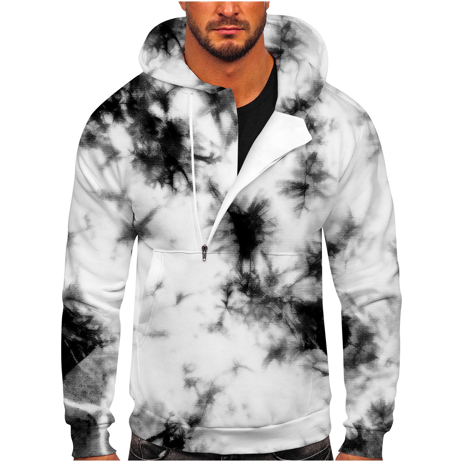 Fesfesfes Hoodie Tops for Men Men Casual Sports Fitness Pullover Hooded  Half-Zip Gradient Tie-Dye Print Sweatshirt Sale Clearance - Walmart.com