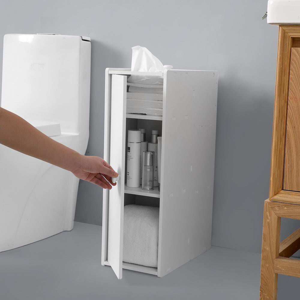 Tall & Slim Floor Cabinet Bathroom Corner Storage Cabinet White 1 Door 2-Tier Shelf:40×30×117.5cm Cupboard Sideboard for Living Room White Corner Cabinet 3-Tier Shelves & 4 Drawers 