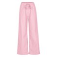 thumbnail image 5 of Jewelreauty Womens Wide Leg Linen Pants Casual Drawstring High Waisted Loose Palazzo Pants 2025, 5 of 6