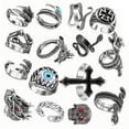 thumbnail image 4 of Juego de 15 anillos vintage con forma de calavera y serpiente, con apertura ajustable, de aleación, para mujeres y hombres, 4 of 13
