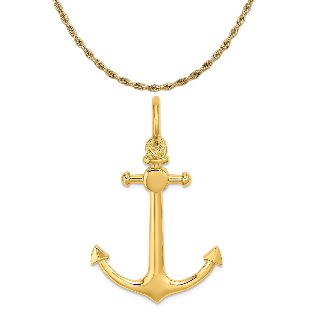 14K Yellow Gold Anchor with Rope 3-D Pendant on an Adjustable 14K Yellow Gold Chain Necklace 