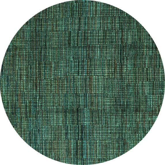 Ahgly Company Machine Washable Indoor Round Abstract Turquoise Blue Modern Area Rugs, 8' Round