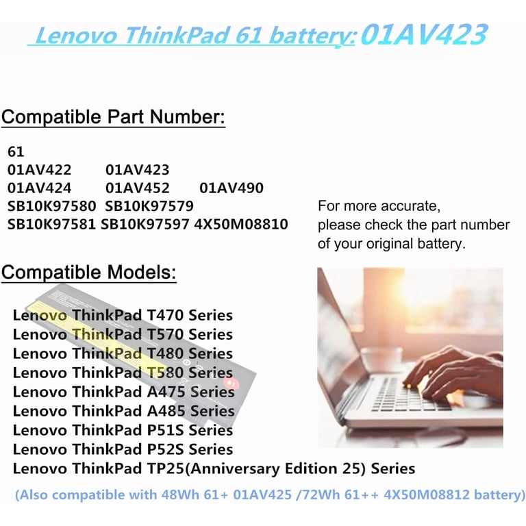 NEW Genuine 01AV424 01AV425 Battery For Lenovo ThinkPad T470 T480 SB10K97579 61