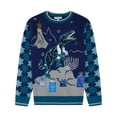 thumbnail image 2 of Holiday Hype Men's Festive Ugly Christmas Holiday Party Pull Over Sweater, Menorahsaurus, Small, 2 of 3