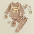 thumbnail image 2 of WUANDIXFA Aunties Bestie Baby Clothes Gender Neutral Baby Boy Girl Embroidery Waffle Sweatshirt Bodysuit Romper Pant Fall Outfit (Coffee, 12-18 Months), 2 of 4