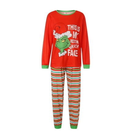 

Sunisery Christmas Parent-child Pajamas Long Sleeve Round Neck T-shirt Striped Pants