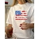 thumbnail image 1 of Camiseta de verano para mujer Manga Corta Women'S Vintage American Flag & Palm Tree Print T-Shirt, Polyester Crew Neck Tee, Short Sleeve, Regular Length, Knit Fabric, Geometric Pattern, Casual Summe, 1 of 6