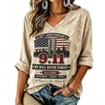 thumbnail image 2 of xunjiayanmaoyi Women's 9/11 Memorial T-Shirt 25th Anniversary Loose V-Neck 3/4 Sleeve Acid Wash Tee Soft Fabric S-5XL 9 Colors 1 Pc for Everyday/Patriotic Wear, 2 of 6
