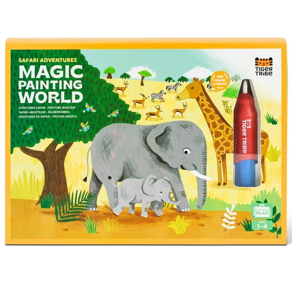 Tiger Tribe: Magic Water Painting World - Safari Adventures - 4 Reusable Cards, Animal Scene Reveal, Mess-Free Coloring, Seek-Find Activities, Kids 1