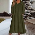 thumbnail image 3 of Women's Casual Round Neck Long Sleeve Pullover Loose Wool Hooded Dress for Winter Comfort and Everyday Wear,Army Green,L, 3 of 8
