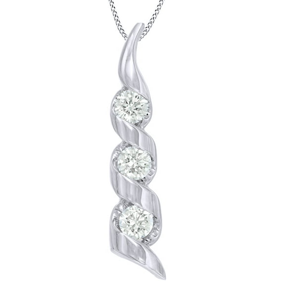 AFFY White Natural Diamond Three Stone Swirl Pendant Necklace in 14K Solid White Gold (0.5 Ct)