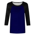 thumbnail image 4 of FAIWAD Women's Color Block Patchwork Tops 3/4 Sleeve Round Neck Soft Loose Pullover Top, 4 of 5