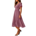thumbnail image 5 of Women's Summer Chiffon Midi Dress Flutter Sleeve Wrap V Neck A Line Flowy Long Dress Wedding Guest Party Dress Beach Vacation Sundress Purple, 5 of 6