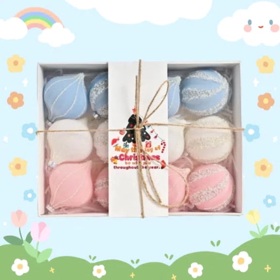 KAMUGO Easter Tree Ornament Set 12 Pcs Velvet Xmas Ball 2.36 Inch ,Pink White Blue for Christmas Wedding Party Decor