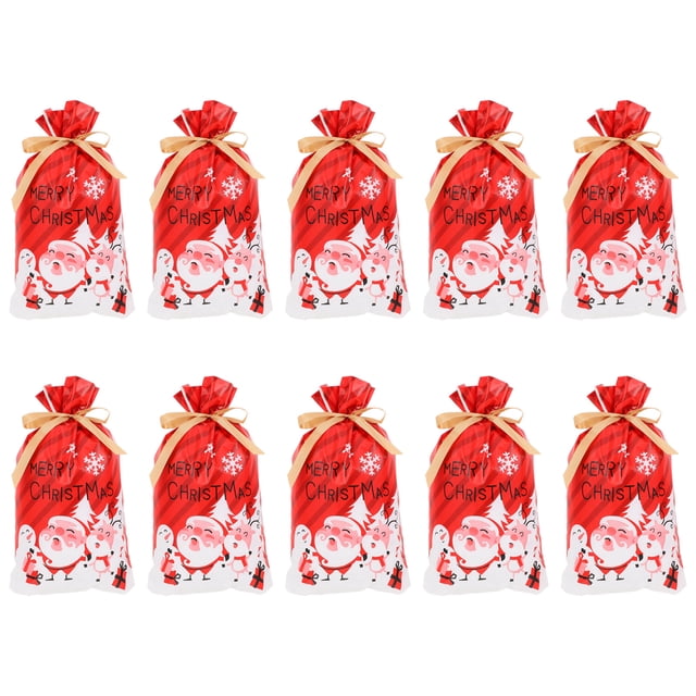 CIMAXIC christmas 10PCS Xmas Ribbon Drawstring Bag Practical Xmas Candy Gift Bag Small Gift Pouch,6.69"X4.72"X0.02"