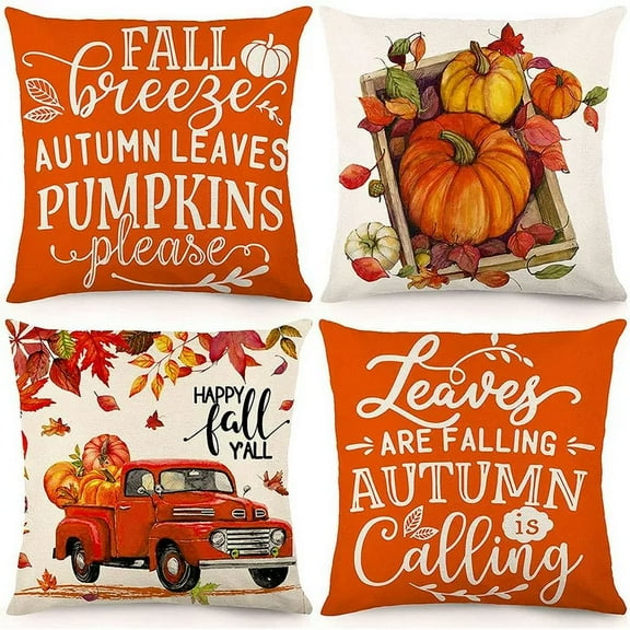 Growment Fall Pillow Covers 18x18 Set of 4 Outdoor Throw Pillowcase Farmhouse Thanksgiving Decorations for Home Decor